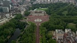5.5K aerial stock footage follow The Mall to approach Buckingham Palace, London, England Aerial Stock Footage | AX114_207
