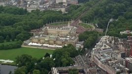 5.5K aerial stock footage of flying by the back of Buckingham Palace, London, England Aerial Stock Footage | AX114_216