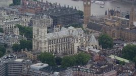 5.5K aerial stock footage of orbiting Westminster Abbey, London, England Aerial Stock Footage | AX114_218E