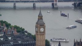 5.5K aerial stock footage of Big Ben overlooking the River Thames, London, England Aerial Stock Footage | AX114_223