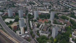5.5K aerial stock footage of orbiting apartment buildings, London, England Aerial Stock Footage | AX114_268