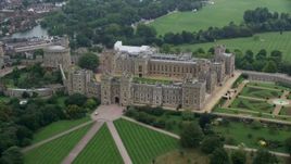 5.5K aerial stock footage orbit historic Windsor Castle revealing St George's Chapel, England Aerial Stock Footage | AX114_311E