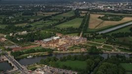 5.5K aerial stock footage of orbiting Hampton Court Palace, Molesey, England Aerial Stock Footage | AX115_029