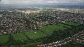 5.5K aerial stock footage fly over homes in residential neighborhoods, Surbiton, England Aerial Stock Footage | AX115_034E