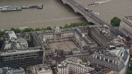 5.5K aerial stock footage orbiting Somerset House along River Thames, London England Aerial Stock Footage | AX115_096E