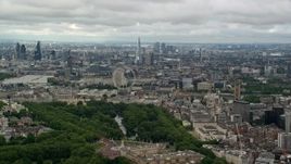 5.5K aerial stock footage of a wide view of London cityscape, reveal Buckingham Palace, England Aerial Stock Footage | AX115_258