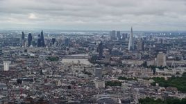 5.5K aerial stock footage a wide view of the London cityscape seen from Westminster, England Aerial Stock Footage | AX115_260