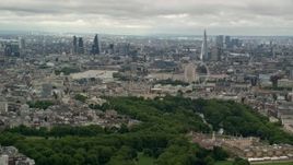 5.5K aerial stock footage the London cityscape seen from Buckingham Palace, England Aerial Stock Footage | AX115_264