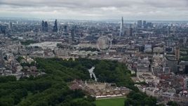 5.5K aerial stock footage the London cityscape seen from Buckingham Palace, England Aerial Stock Footage | AX115_264E