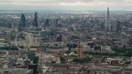 5.5K aerial stock footage of the London cityscape, including Big Ben, Parliament, London Eye, England Aerial Stock Footage | AX115_268
