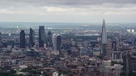 5.5K aerial stock footage of Central London skyscrapers and The Shard, England Aerial Stock Footage | AX115_273E