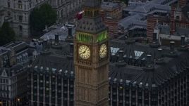 5.5K aerial stock footage of flying by Big Ben, London, England, twilight Aerial Stock Footage | AX116_075
