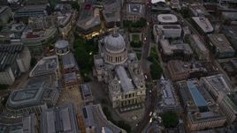 5.5K aerial stock footage of approaching St Paul's Cathedral, London, England, twilight Aerial Stock Footage | AX116_082E