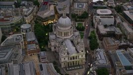 5.5K aerial stock footage approach St Paul's Cathedral in London, England, twilight Aerial Stock Footage | AX116_083