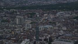5.5K aerial stock footage of flying by BT Tower, London, England, twilight Aerial Stock Footage | AX116_097