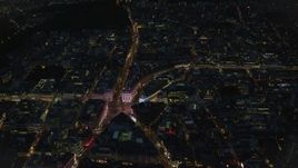 5.5K aerial stock footage of an orbit of Piccadilly Circus and city buildings, London, England, night Aerial Stock Footage | AX116_187