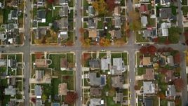 5.5K aerial stock footage of a bird's eye view of suburban neighborhood in Autumn, Massapequa, New York Aerial Stock Footage | AX117_010E