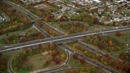 5.5K aerial stock footage of a freeway interchange in Autumn, Massapequa, New York Aerial Stock Footage | AX117_012E