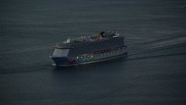 5.5K aerial stock footage of a cruise ship on Hudson River at sunrise, New York City Aerial Stock Footage | AX118_020