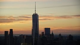 5.5K aerial stock footage orbit One World Trade Center at sunrise in Lower Manhattan, New York City Aerial Stock Footage | AX118_028
