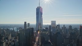 5.5K aerial stock footage of orbiting One World Trade Center in Lower Manhattan, New York City Aerial Stock Footage | AX119_019