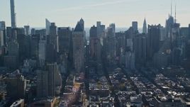 5.5K aerial stock footage of skyscrapers in Hell's Kitchen in Midtown, New York City Aerial Stock Footage | AX119_029