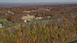 5.5K aerial stock footage orbit St Peter's College in Autumn, Englewood Cliffs, New Jersey Aerial Stock Footage | AX119_052E