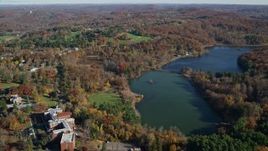 5.5K aerial stock footage of approaching historic Kykuit Estate in Autumn, Westchester County, New York Aerial Stock Footage | AX119_090