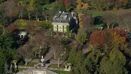 5.5K aerial stock footage orbit historic Kykuit Estate in Autumn, Westchester County, New York Aerial Stock Footage | AX119_097