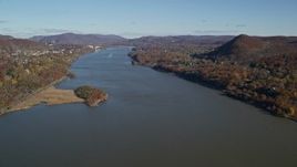 5.5K aerial stock footage of the Hudson River in Autumn, New York Aerial Stock Footage | AX119_158E