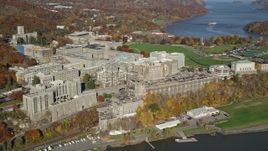 5.5K aerial stock footage of West Point Military Academy in Autumn, West Point, New York Aerial Stock Footage | AX119_164E