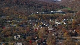 5.5K aerial stock footage of housing at West Point Military Academy campus in Autumn, West Point, New York Aerial Stock Footage | AX119_172
