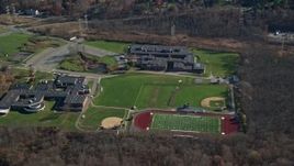 5.5K aerial stock footage of middle and high schools in Autumn, Yorktown Heights, New York Aerial Stock Footage | AX119_201