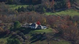 5.5K aerial stock footage of a country mansion in Autumn, Mt Kisco, New York Aerial Stock Footage | AX119_208E