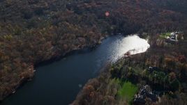 5.5K aerial stock footage of lakeside mansion and homes in Autumn, Mt Kisco, New York Aerial Stock Footage | AX119_213