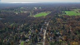 5.5K aerial stock footage of small town homes in Autumn, Greenwich, Connecticut Aerial Stock Footage | AX119_221