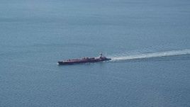 5.5K aerial stock footage of an oil tanker sailing Long Island Sound Aerial Stock Footage | AX119_235