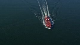 5.5K aerial stock footage of an orbit of an oil tanker sailing Long Island Sound Aerial Stock Footage | AX119_236