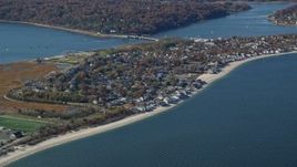 5.5K aerial stock footage orbit is small town beachfront homes in Autumn, Bayville, New York Aerial Stock Footage | AX119_238