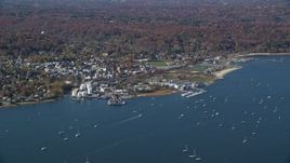 5.5K aerial stock footage of a seaside community in Autumn, Oyster Bay, New York Aerial Stock Footage | AX119_243