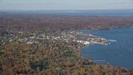 5.5K aerial stock footage of a coastal community in Autumn, Oyster Bay, New York Aerial Stock Footage | AX119_245