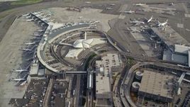 5.5K aerial stock footage fly over terminals at John F Kennedy International Airport, New York Aerial Stock Footage | AX120_064