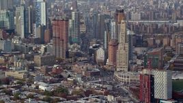 5.5K aerial stock footage of skyscrapers in the downtown area of Brooklyn in Autumn, New York City Aerial Stock Footage | AX120_085