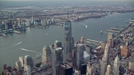 5.5K aerial stock footage of Freedom Tower in Lower Manhattan, New York City Aerial Stock Footage | AX120_098