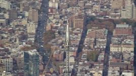 5.5K aerial stock footage of orbiting the spire on One World Trade Center in Lower Manhattan, New York City Aerial Stock Footage | AX120_102