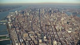 5.5K aerial stock footage of a wide view of skyscrapers in Midtown Manhattan, New York City Aerial Stock Footage | AX120_111