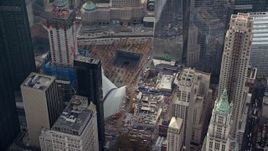 5.5K aerial stock footage orbit World Trade Center Memorial in Lower Manhattan, New York City Aerial Stock Footage | AX120_115