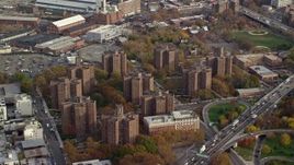5.5K aerial stock footage of public housing apartment buildings in Autumn, Brooklyn, New York City Aerial Stock Footage | AX120_131