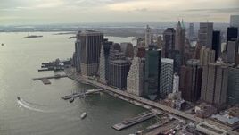 5.5K aerial stock footage approach skyscrapers at the tip of Lower Manhattan, New York City Aerial Stock Footage | AX120_147