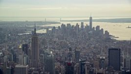 5.5K aerial stock footage of the Empire State Building and Lower Manhattan, New York City Aerial Stock Footage | AX120_169E